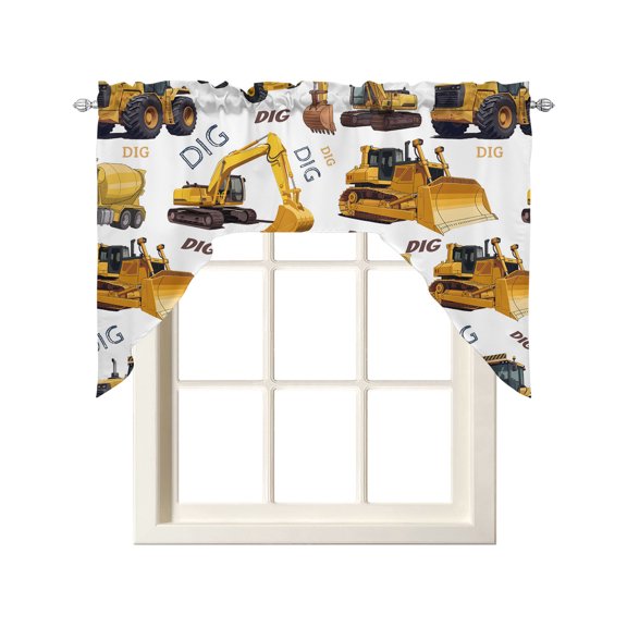 Construction Truck Swag Curtains for Kitchen Cartoon Grips and Bulldozers Stirrup Car Valances for Windows Rod Pocket Small Window Treatment Short Topper for Cafe Bedroom Living Room 56x36 Inch