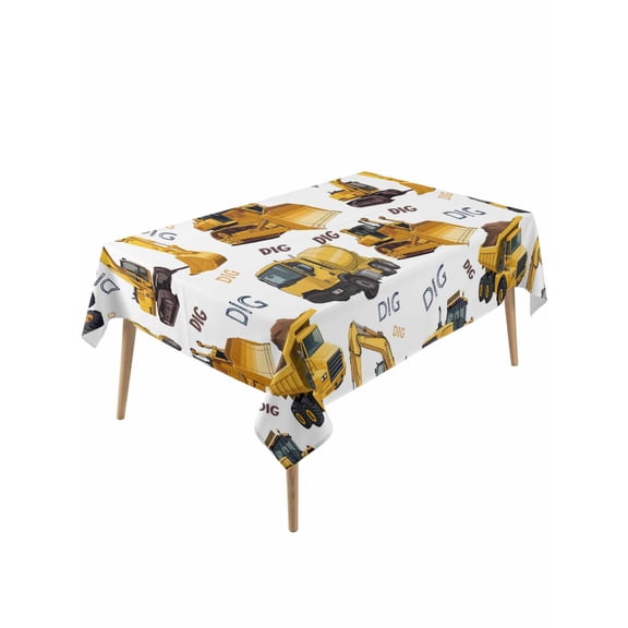 Construction Truck Table Cloth, Waterproof Tablecloth for Rectangle Tables, Cartoon Grips and Bulldozers Stirrup Car Reusable Washable Fabric Table Cover for Restaurant Kitchen Dining Tables 60"x120"