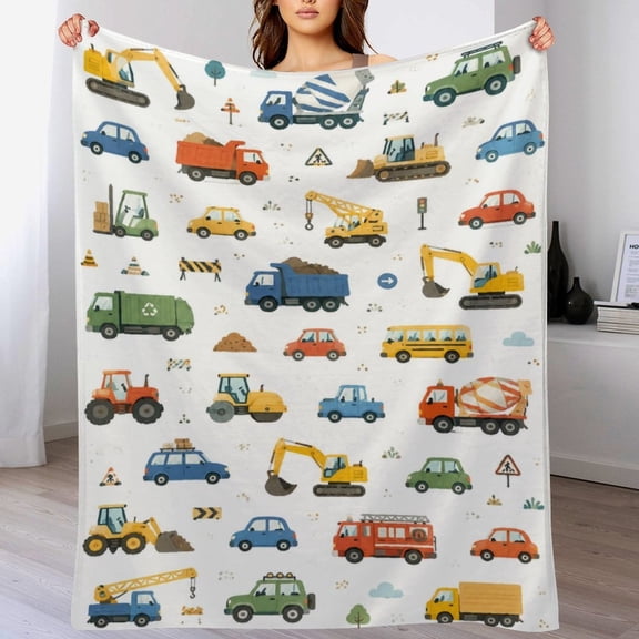 Construction Truck Throw Blanket for Boys Girls Kids Adults Plush Cozy Lightweight Flannel for Bedroom Sofa Couch Living Room Decor Birthday Gift