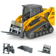 Construction Truck Toy, 1/50 Tracked Metal Forklift Truck Toy, 3 in 1 Skid Steer Loader with Metal Forklift and Grab Shovel Construction Vehicle for Kids Boys Ages 3+