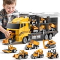 thumbnail image 1 of Construction Truck Toy Set with 6 Mini Die-Cast Vehicles - Pull-Back Engineering Cars in Storage Carrier - Kids Educational Toy Set for Boys and Girls Age 3+, 1 of 7