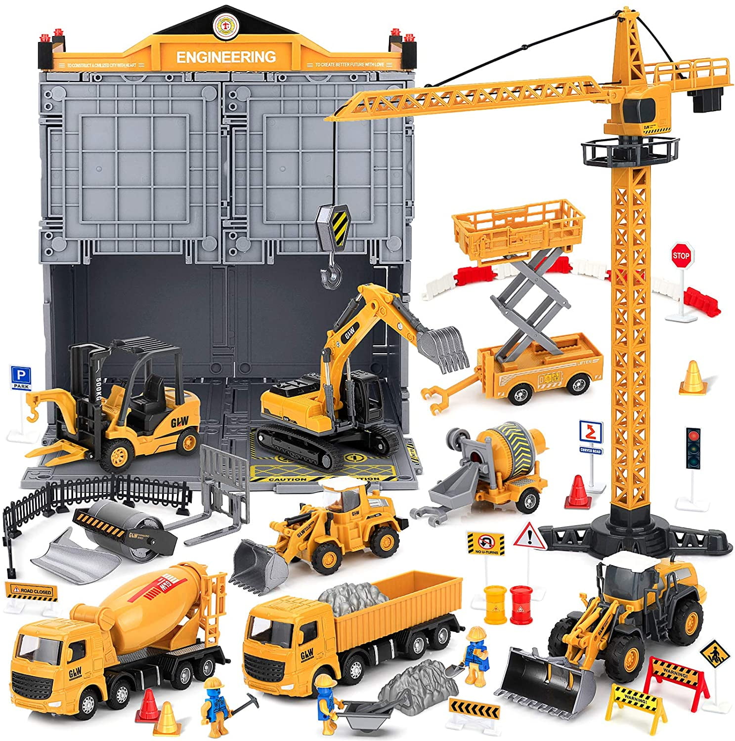 Construction Truck Toys with Crane 81pcs Kids Alloy Engineering