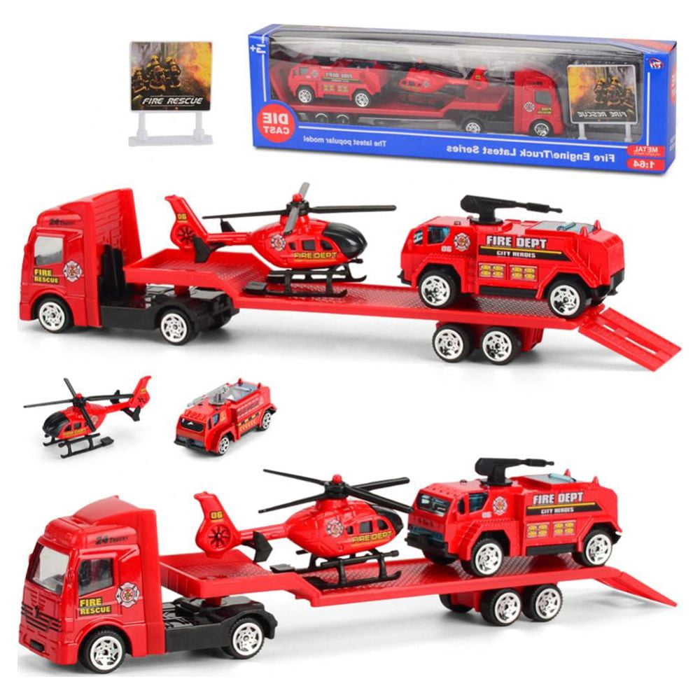Construction Truck Toys for 1 2 3 4 5 6 Year Old Boys,5-in-1 Friction Power Toy Vehicle in Carrier Truck,Toddler Toys Car for Boys for Kids Aged 3+