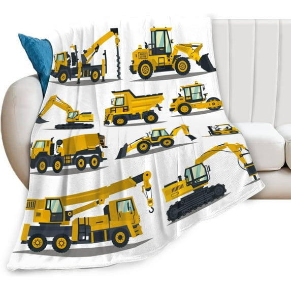 Construction Truck Tractor Excavator Soft Throw Blanket All Season Microplush Thick Warm Blankets Tufted Fuzzy Flannel Throws Blanket for Bed Sofa Couch 60"x50"