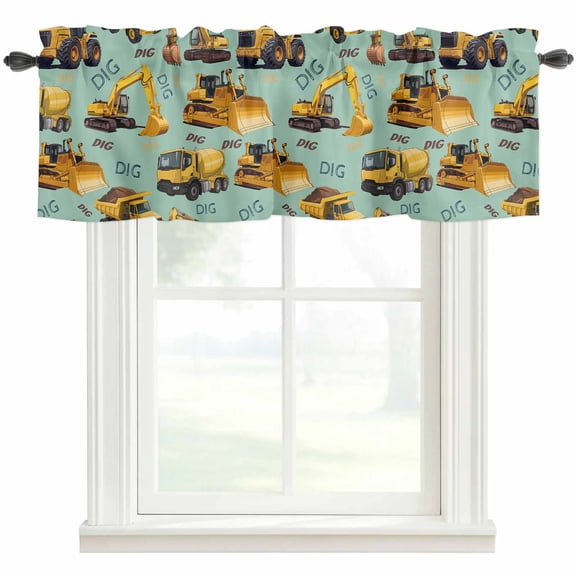 Construction Truck Valances for Windows Farmhouse Kitchen Curtains Valances Rod Pocket Valance Curtains for Windows Cartoon Grips and Bulldozers Green Window Valances for Bathroom Bedroom 54"x18"