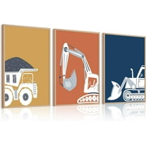 Construction Truck Wall Art Decor Toddler Boys Room Canvas Posters Tractor Vehicle Wall Art Nursery Pictures Prints Dump Truck Wall Art Kids Playroom Artwork for Bedroom 12x16x3 Inch Wrapped Canvas
