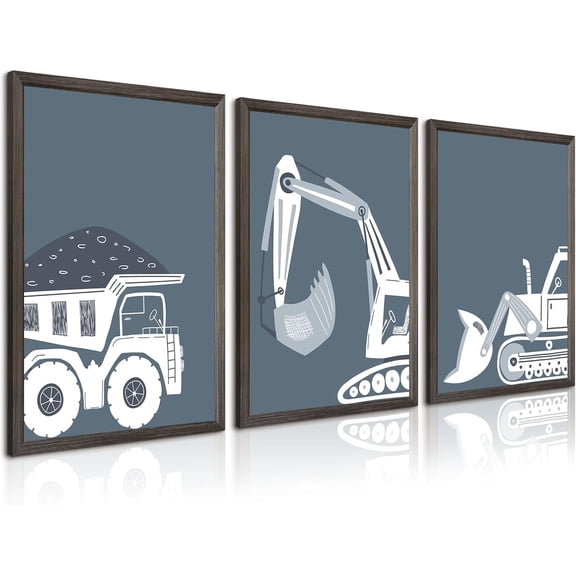 Construction Truck Wall Art Decor Toddler Boys Room Canvas Posters Tractor Vehicle Wall Art Nursery Pictures Prints Dump Truck Wall Art Kids Playroom Artwork for Bedroom 12x16x3 Inch Wrapped Canvas