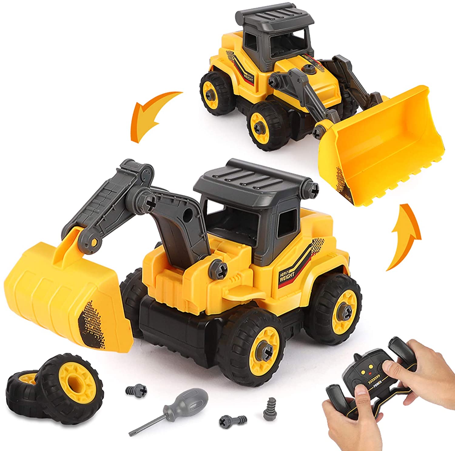 Construction Trucks for Boys - 2 in 1 RC Construction Vehicles - Take Apart Construction Toys - Remote Control Excavator and Bulldozer Toys for Boys, Gift for 3 4 5 6 7 Year Old Boy & Kid - image 1 of 8