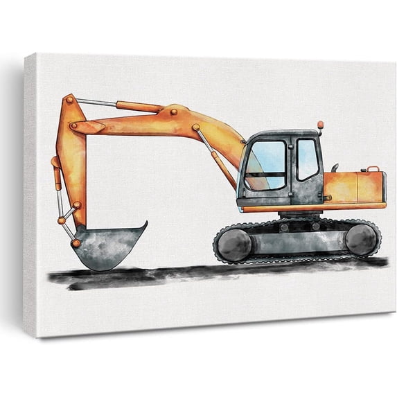 Construction Trucks Canvas Wall Art Watercolor Construction Vehicles Trucks Canvas Painting Prints for Home Boys Bedroom Nursery Wall Decor Framed Artwork Gifts(12x15 Inch)