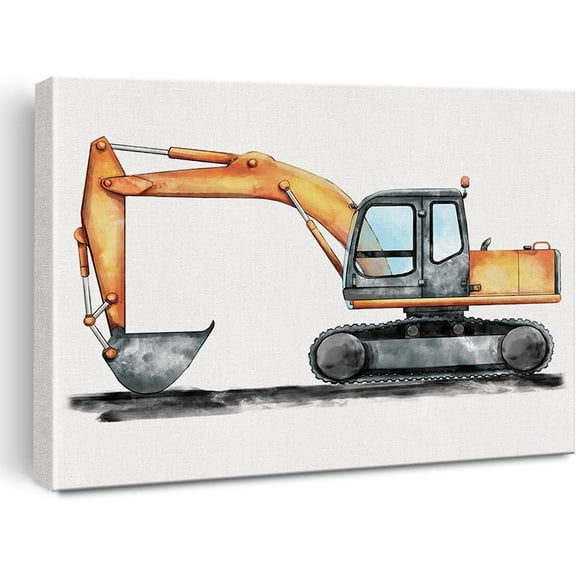 Construction Trucks Canvas Wall Art Watercolor Construction Vehicles Trucks Canvas Painting Prints for Home Boys Bedroom Nursery Wall Decor Framed Artwork Gifts(12x15 Inch)