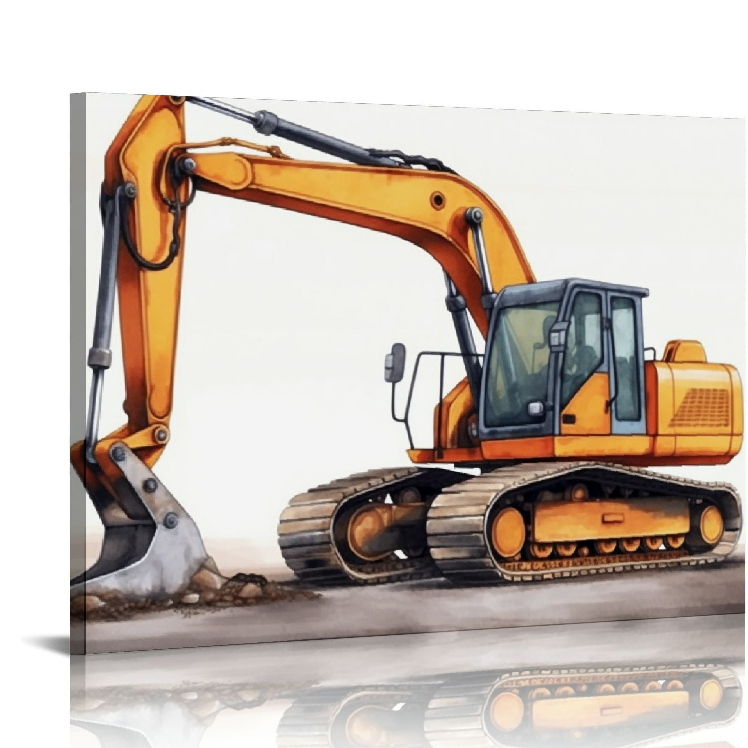 Framed Rucks Construction Trucks Canvas Wall Art Watercolor Construction Vehicles ...