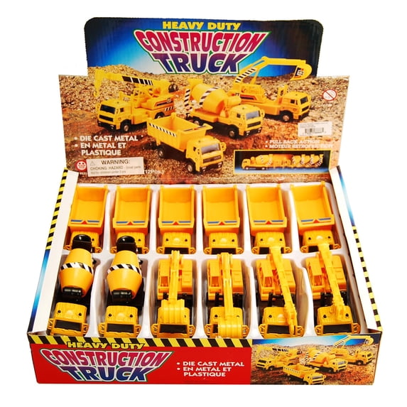 Construction Trucks Diecast Car Package - Box of 12 assorted 4.5 inch scaleDiecast Model Cars