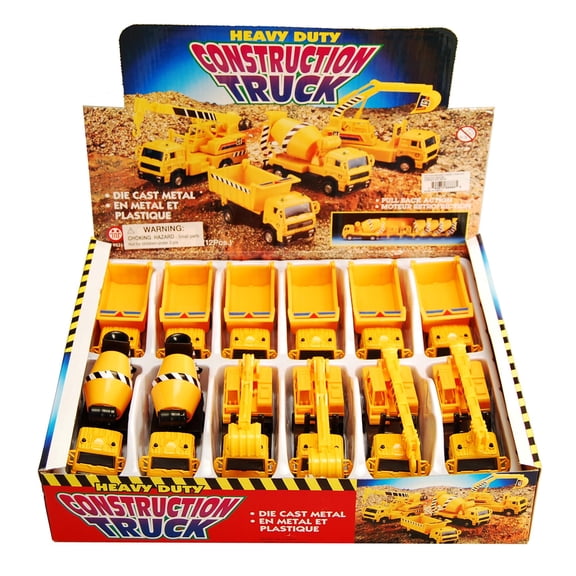 Construction Trucks Diecast Car Package - Box of 12 assorted 4.5 inch scaleDiecast Model Cars