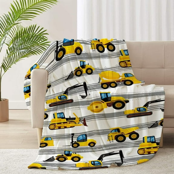 Construction Trucks Flannel Lightweight Blankets Quilt Plush Fleece Soft Bedding Throw Blanket for Couch and Bed 80"x60" for Adult
