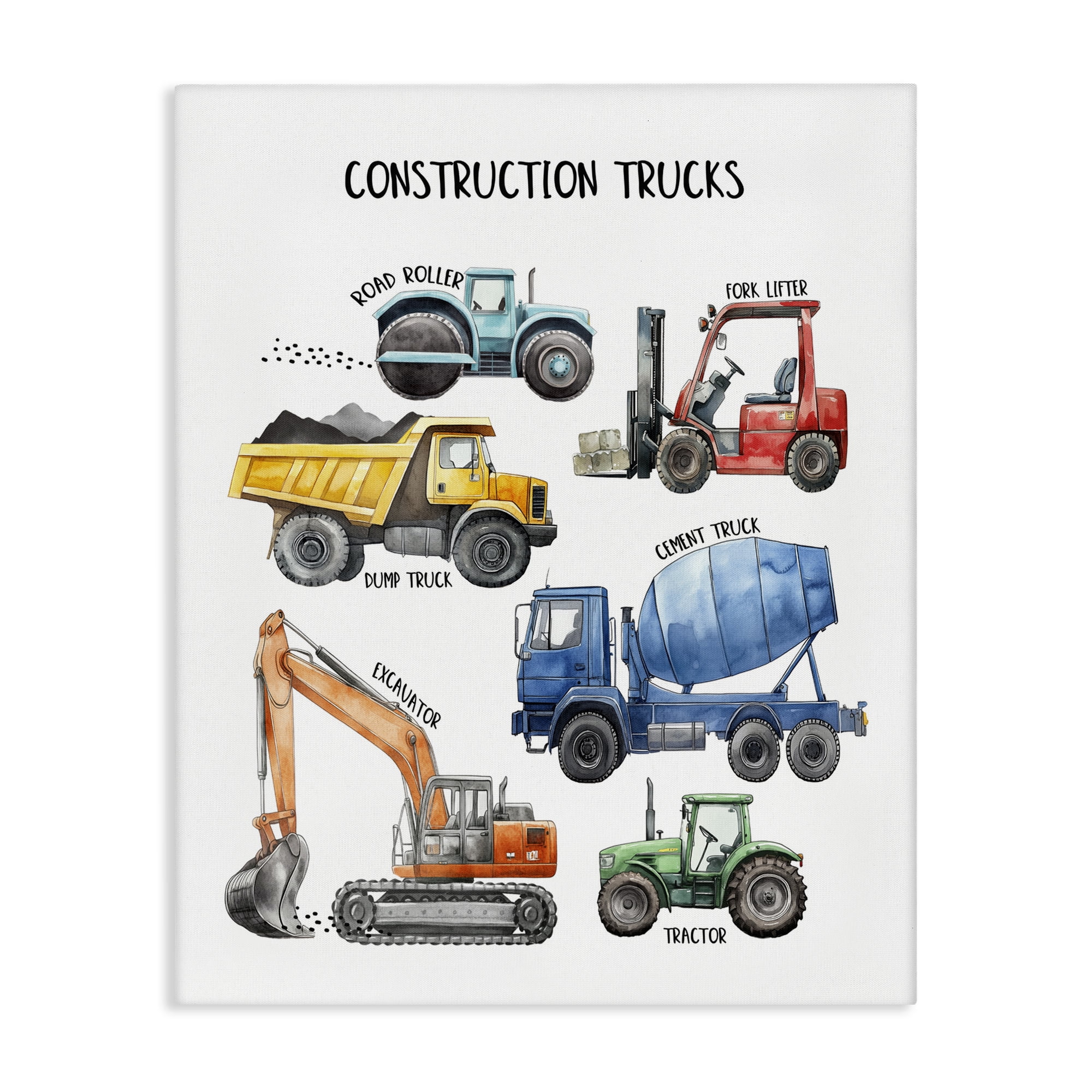 Construction Trucks Machinery Canvas Wall Art, design by Christine Simpson Art