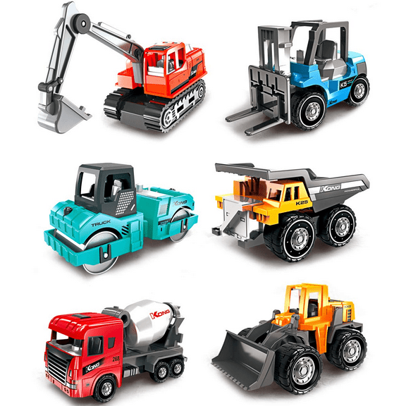 Construction Trucks Toy, Colourful Engineering Diggers and Dumpers Toys Cars Play Set Educational Gift for 3 Years Old Kids, 6PCS