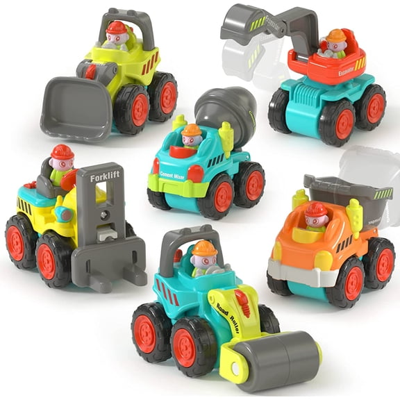 Construction Trucks Toys for 2 Year Old Boys, 6 Pcs Mini Construction Vehicle Friction Powered Set Inertia Cars for Toddlers 1-3, Christmas Birthday Gifts for 1 2 3 Year Old Boy Kids Girls Toys
