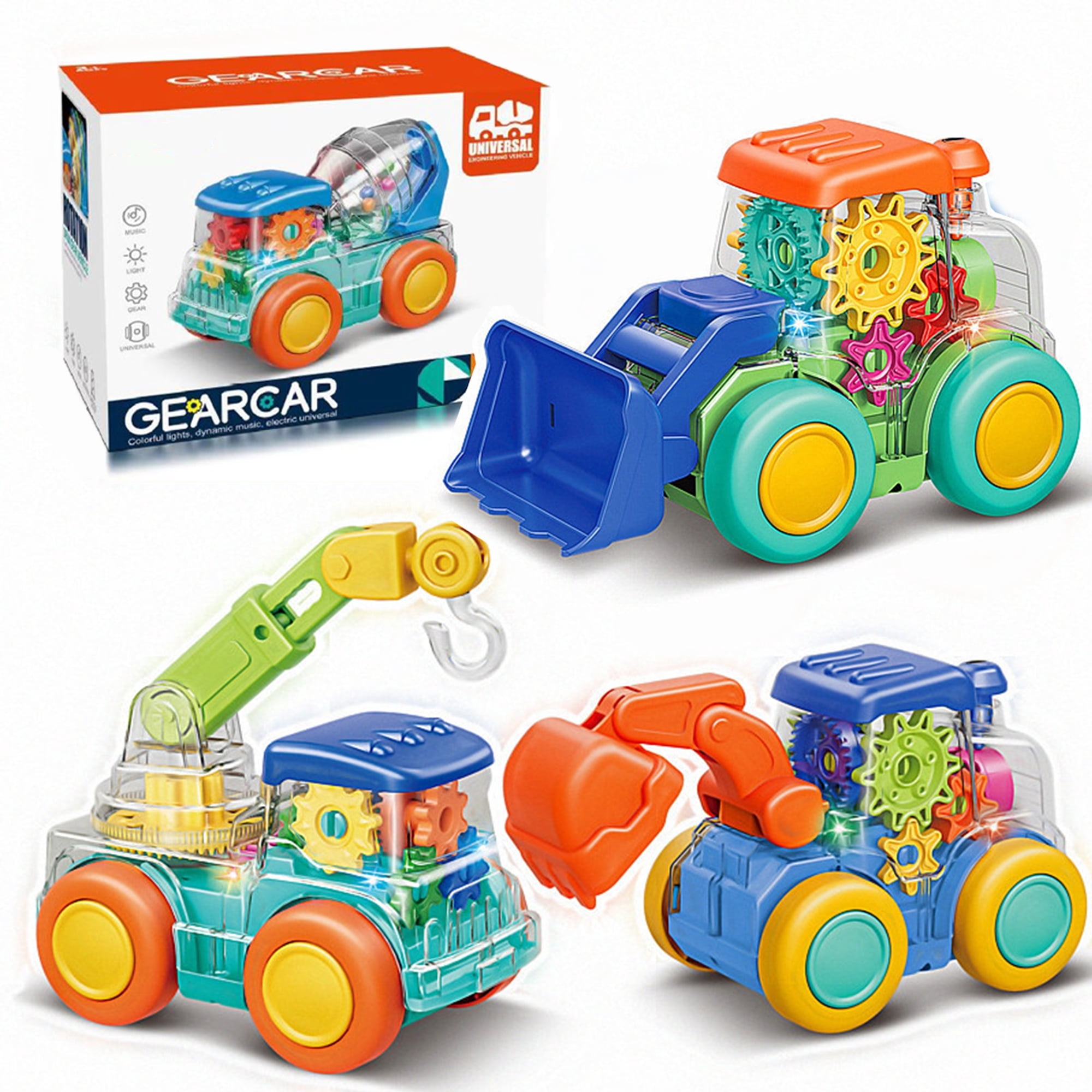 Construction Trucks Toys for Kids, Transparent Gear Bulldozer Toys ...