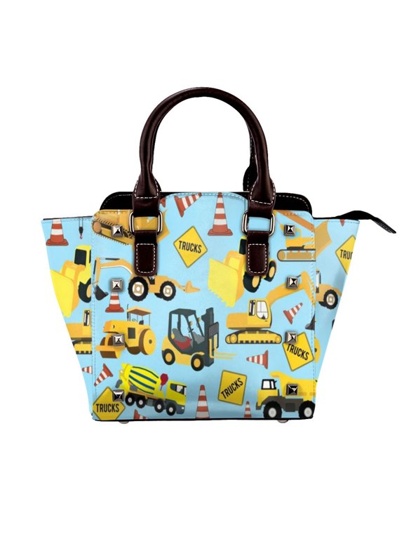 Construction Trucks Vehicles Pattern - Excavator Dump Truck Backhoe And More Rivet Fashion One-Shoulder Women's Handbag Tote Bag