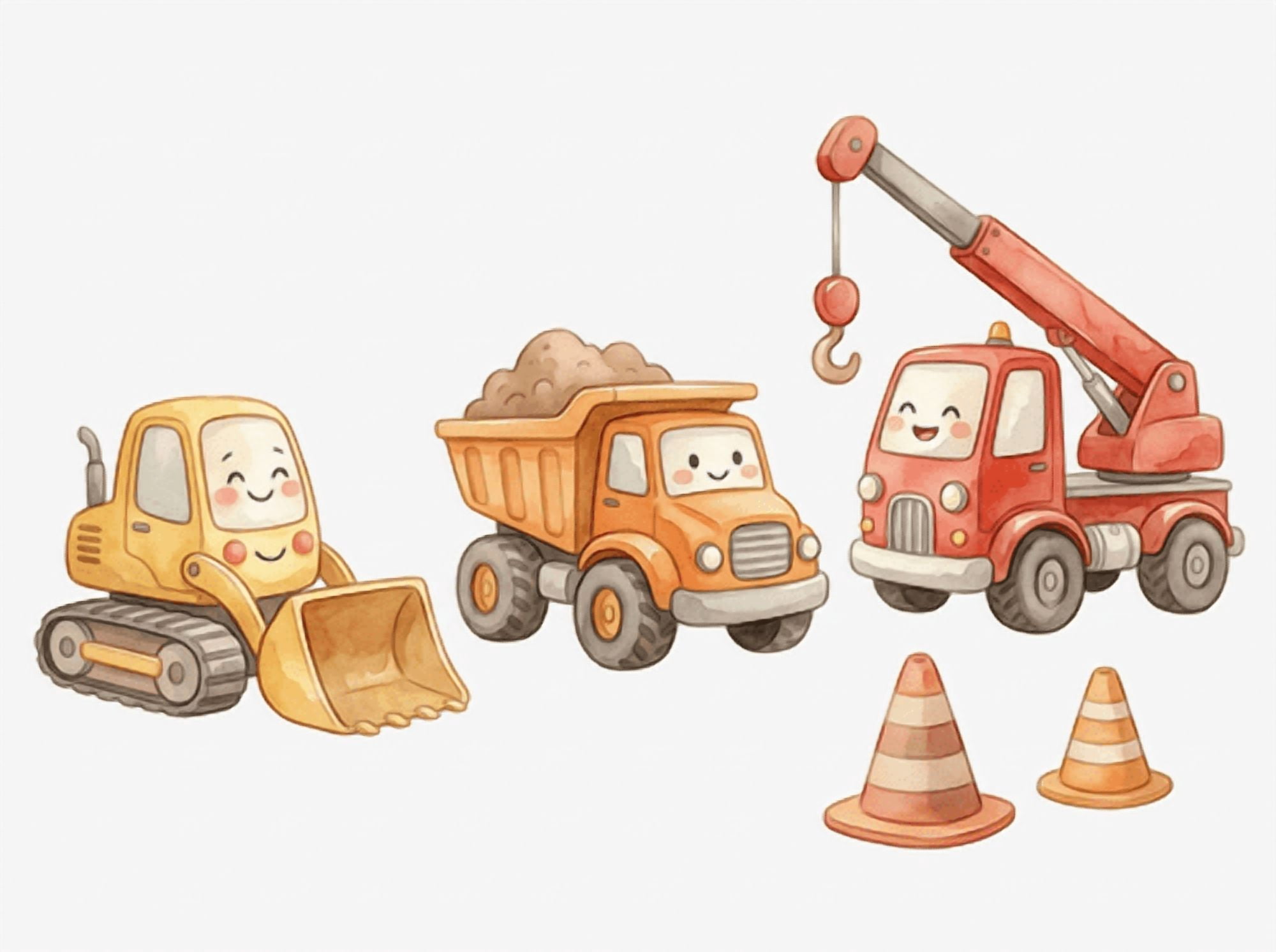 Construction Trucks Wall Decal 28x17 - Kids Excavator Crane Vinyl ...
