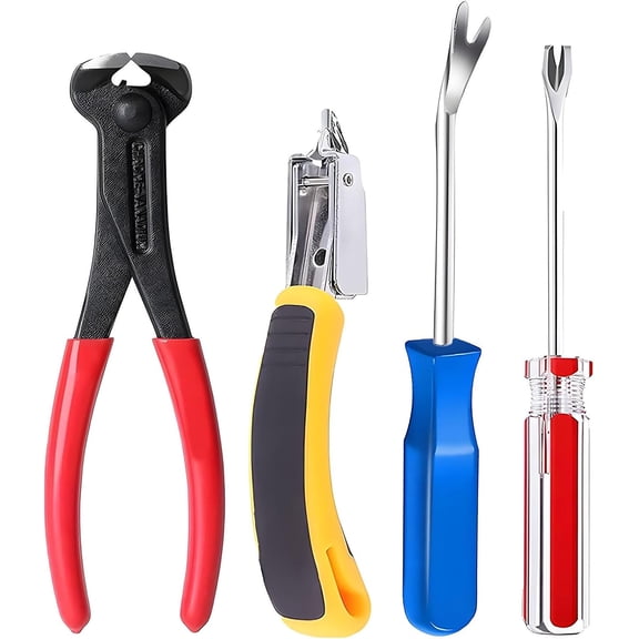 Construction and Upholstery Staple Remover Tack Puller Nail Remover Tool Set Nail Puller Plier, Staple Puller, Tack Lifter, Fastener Remover, for Furniture Floor Wall Wooden Case Car Photo