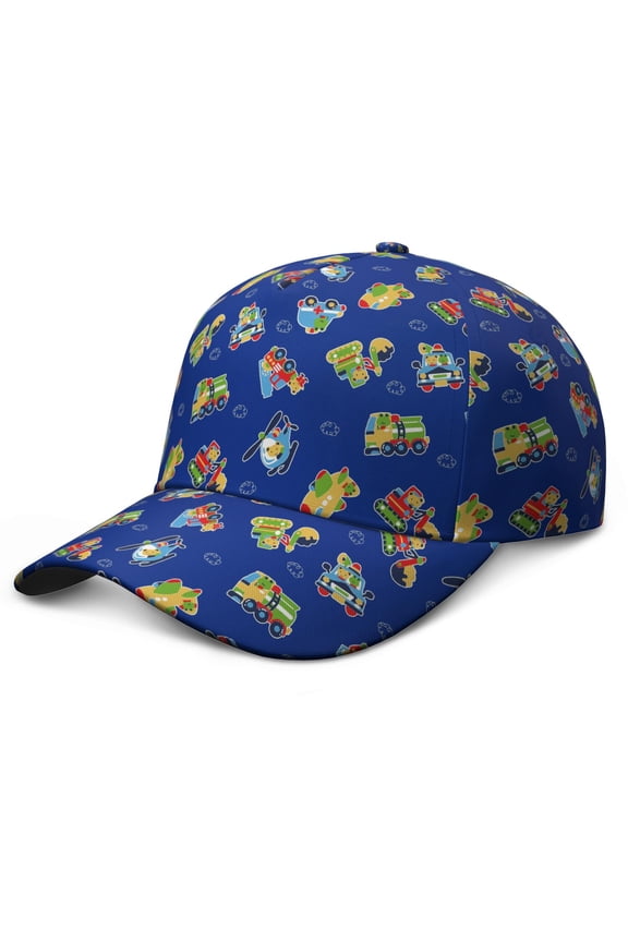 Construction Vehicle Baseball Cap – Adjustable Dad Hat with Cartoon Excavator and Truck Print, Durable Snapback Style