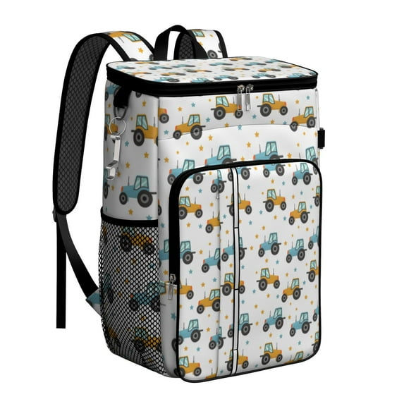 Construction Vehicle Cooler Backpack - 20L Insulated Lunch Bag with Multiple Pockets, Lightweight for Camping, Hiking, Travel