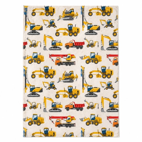 Construction Vehicle Fleece Blanket, Excavator Truck Print Throw