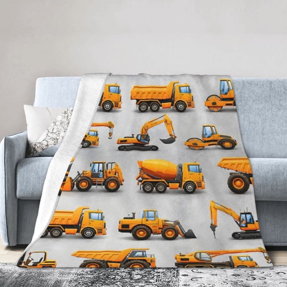 Construction Vehicle Heavy Machinery Blanket Cozy Soft Fleece Blanket Gift for Home Decor 50x40
