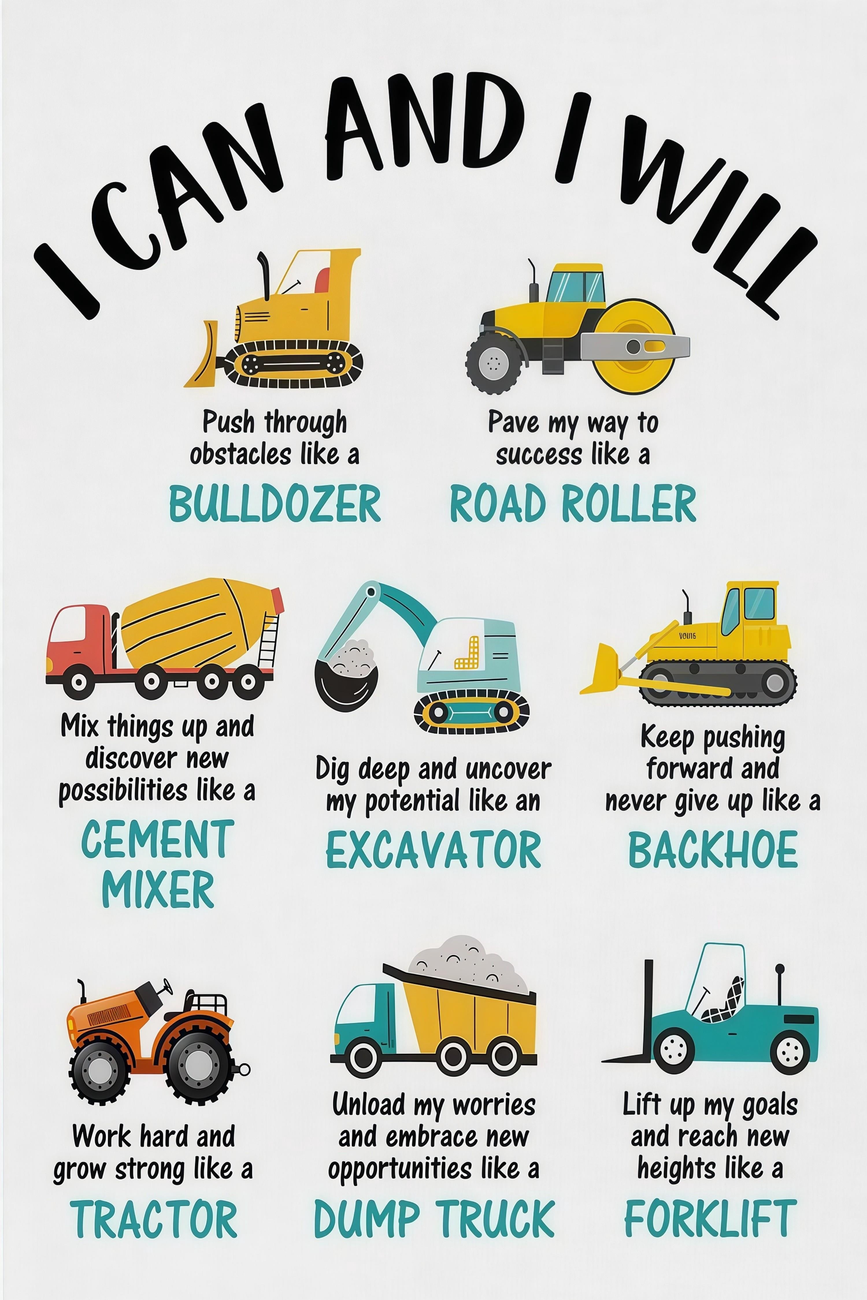 Construction Vehicle Motivation Daily Learning Chart for Children ...