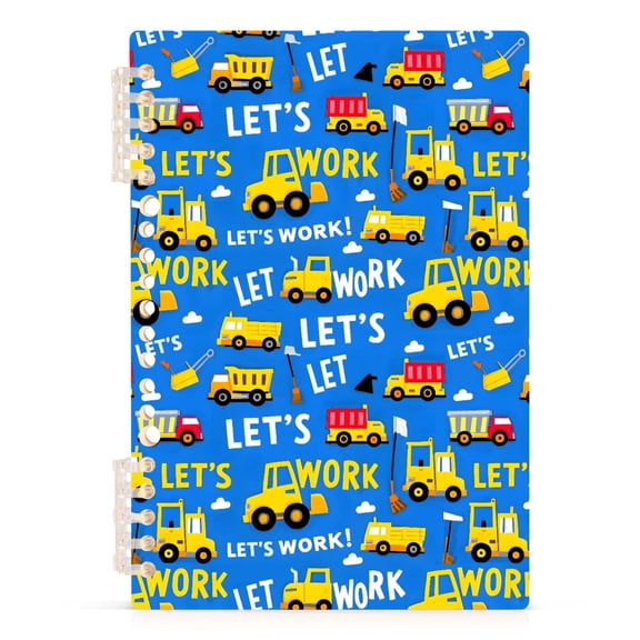 Construction Vehicle Pattern A5 Notebook Refillable 60 Sheets Detachable Ring Binder PP Cover Journal