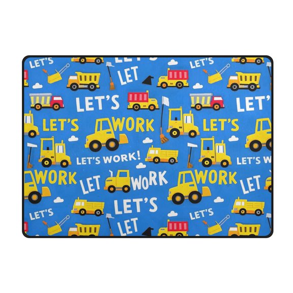 Construction Vehicle Pattern Area Rug 63x48 Inch Non Slip Absorbent Soft for Bedroom Entryway