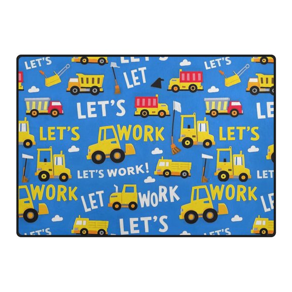 Construction Vehicle Pattern Area Rug 80x58 Inch Non Slip Absorbent Soft for Living Room Dining