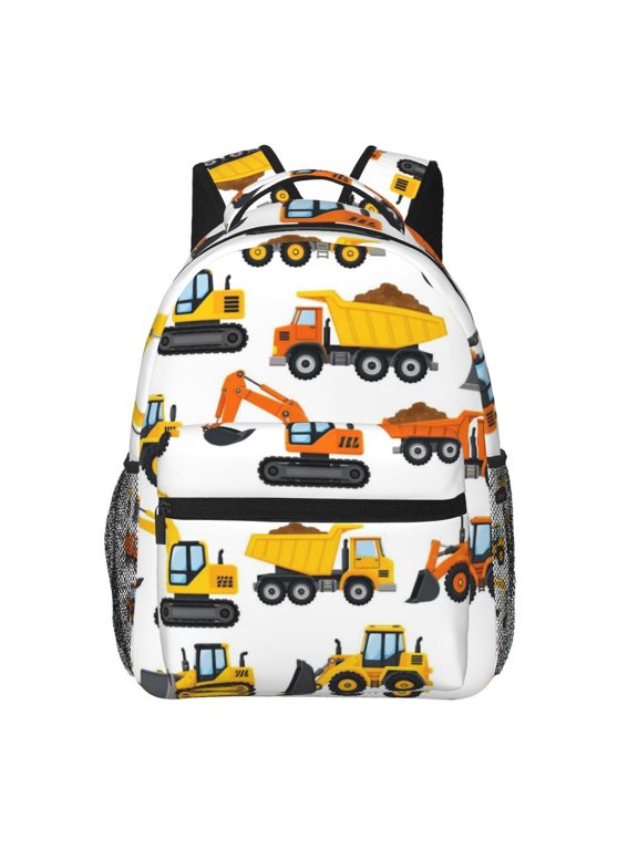 Construction Vehicle Pattern Backpack Casual College Bag Zipper Laptop Daypack Hiking Rucksack Travel