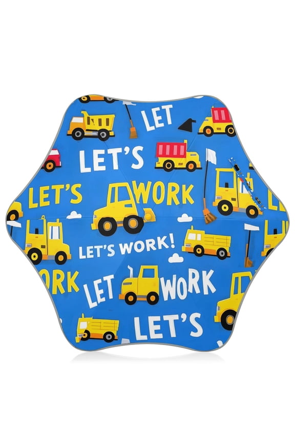 Construction Vehicle Pattern Kids Umbrella Rain Umbrella Clear Grip Handle Folding Umbrellas UV50+ 35in