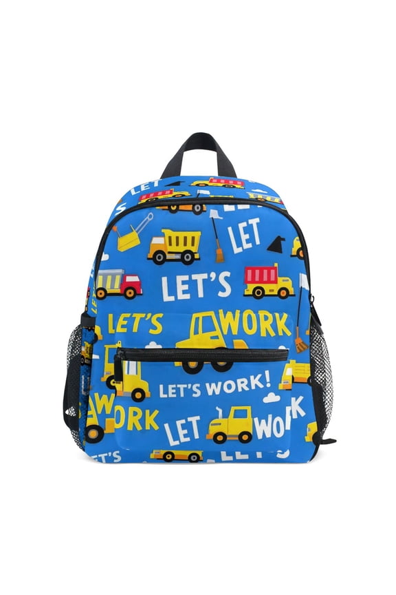Construction Vehicle Pattern Mini Backpack Cute Small Backpack with Chest Strap and Whistle Ages 3-8
