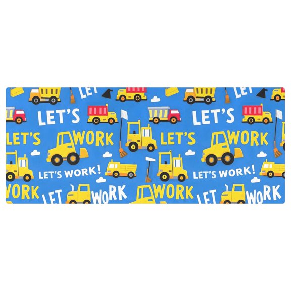Construction Vehicle Pattern Stretch Fitted Tablecloth 2.5x6ft Elastic Wrinkle Resistant Cover