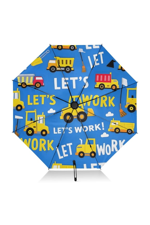 Construction Vehicle Pattern Umbrella Folding Sun Umbrella Travel Auto Open Close Large UV50+ 40in