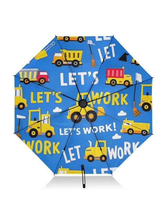 Construction Vehicle Pattern Umbrella Folding Sun Umbrella Travel Auto Open Close Large UV50+ 40in
