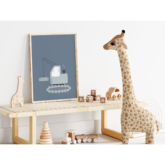 Construction Vehicle Print Boys Room Digger Wall Art Blue Nursery Unframed Paper Print