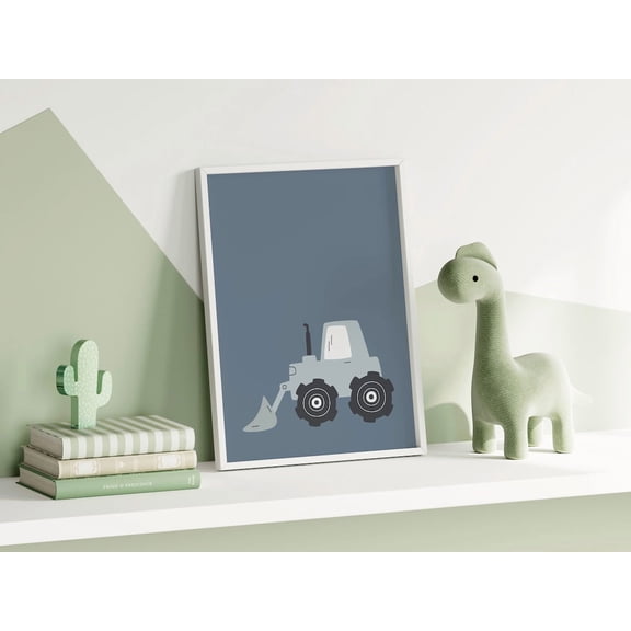 Construction Vehicle Print Boys Room Tractor Wall Art Blue Nursery Unframed Paper Print