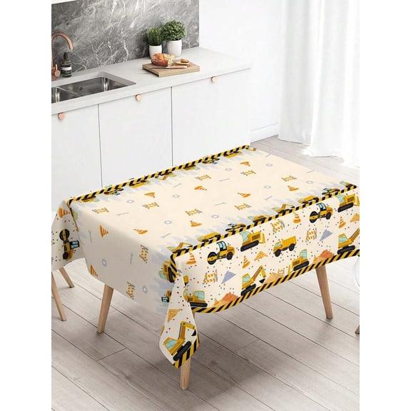 Construction Vehicle Print Disposable Tablecloth, Yellow Theme, 1pc or 3pcs