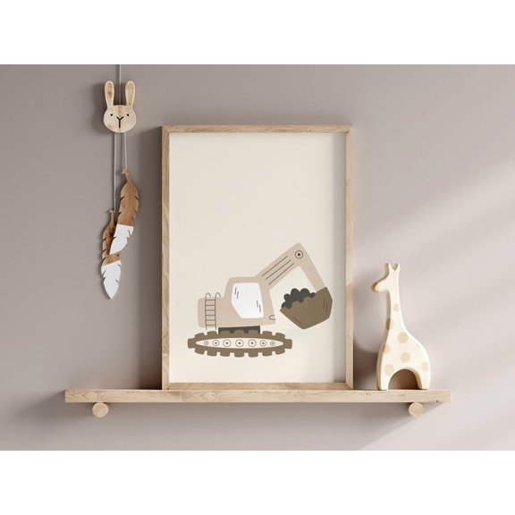 Construction Vehicle Print Neutral Digger Nursery Wall Art Unframed Paper Print