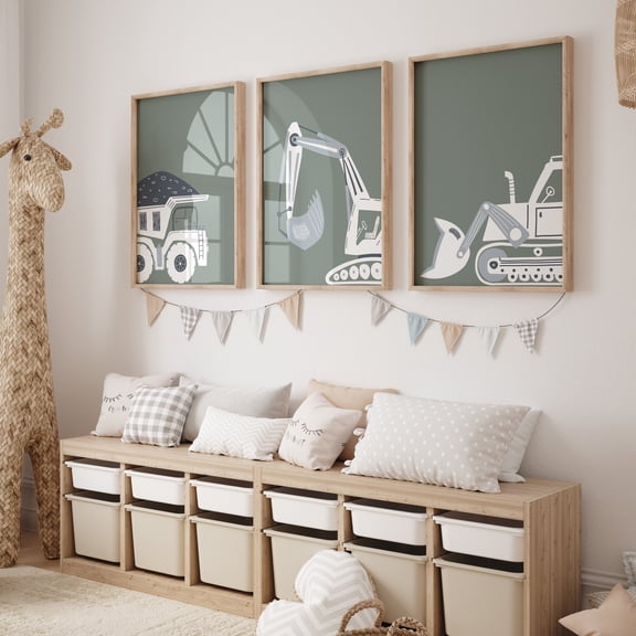 Construction Vehicle Prints Boys Room Toddler Wall Art Home Decor Office Wall Art Set 3