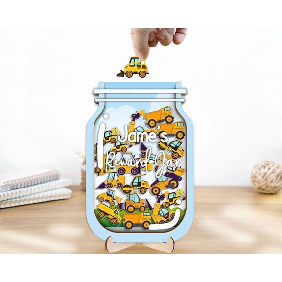 Construction Vehicle Reward Jar, Children Reward Jar, Cars Tokens & Trucks Potty Training, Dump Truck Token, Baby Boy Birthday Gift