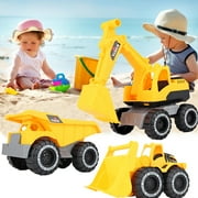 Construction Vehicle Set,3Pcs construction beach Play Car Toy,Outdoor Sandbox Car Toys for Kids Ages 2 & up, Beach toy,Dump Truck, Loader, Excavator,Best Birthday Gifts for Kid
