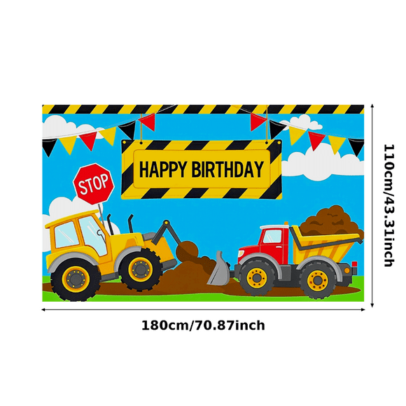 Construction Vehicle Themed Happy Birthday Banner Background Party Decorations Backdrop Photography Props for Kids Birthday Party Celebration Photo Booth Setup Decor