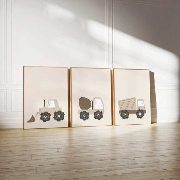 Construction Vehicle Truck Digger Wall Art Playroom Wall Decor Set 3 Unframed Paper Print 8x12