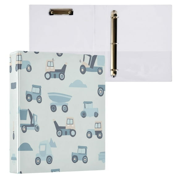 Construction Vehicles 3 Ring Hardcover Binders 1.5in Round Rings for Letter-Size Folder Paper Organizer Pockets for Office Student Recipe