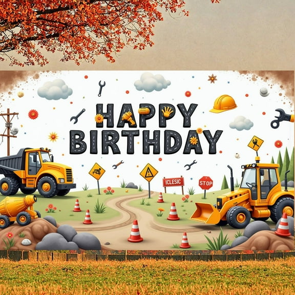 Construction Vehicles Banner Tools Decor Construction Party Display Traffic Cones Yellow Themed Builder Backdrop for Kids Birthday Party Construction Themed Party Builder Birthday Celebration